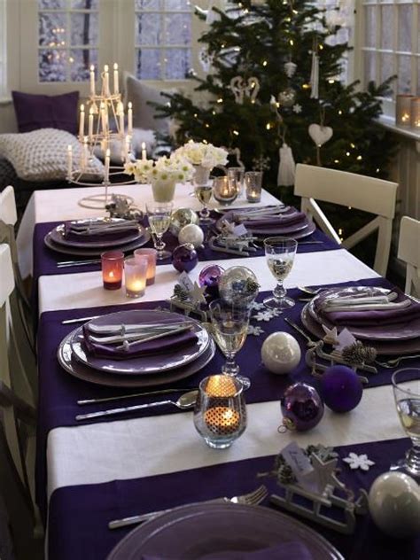 Purple And Silver Christmas Table Purple White And