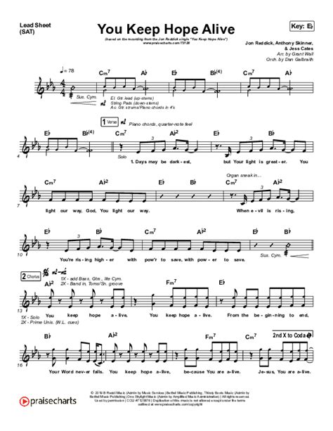 You Keep Hope Alive Sheet Music Pdf Jon Reddick Praisecharts