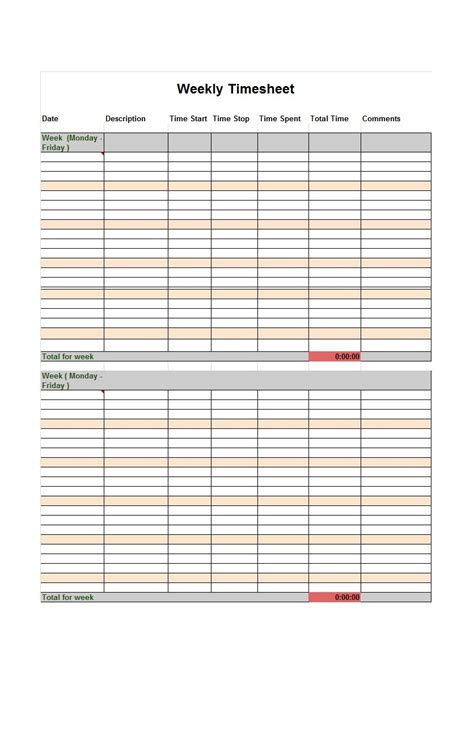 Excel Spreadsheet Timesheet For 40 Free Timesheet Time Card Templates