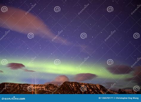 The Aurora Borealis Above The Mountains Stock Image Image Of