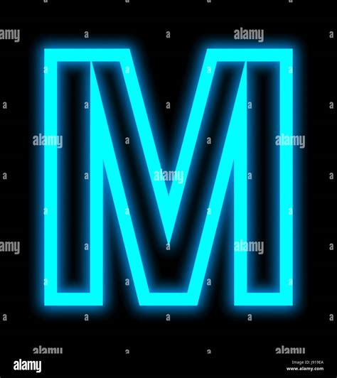 Letter M Neon Lights Outlined Isolated On Black Background Stock Photo