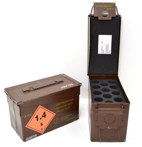 British Army 50 Cal Ammo Box 37mm Tool Box Metal Storage Brown Tin