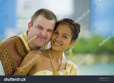 Happily Married Couple Traditional Thai Wedding Stock Photo 60887716