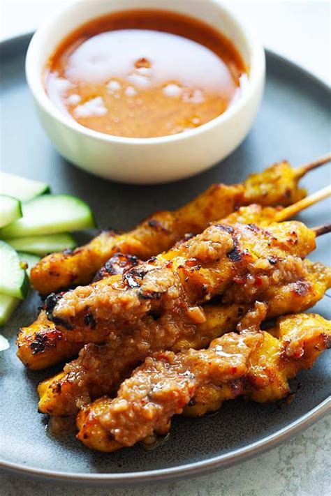 Chicken Satay Skewers Coated With Satay Sauce Chicken Satay Recipe Satay Recipe Steam