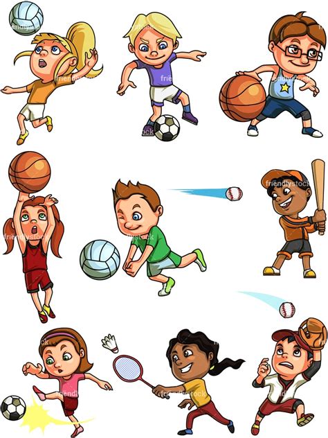 Kids Playing Sports Cartoon Clipart Vector Friendlystock