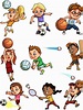 Kids Playing Sports Cartoon Clipart Vector - FriendlyStock