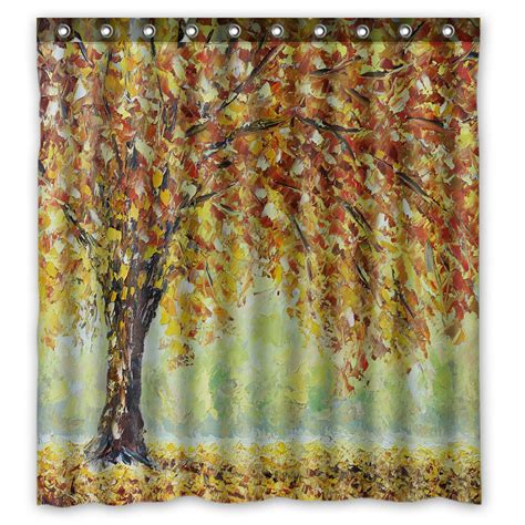 Phfzk Nature Forest Shower Curtain Tree Of Life With Falling Leaves In