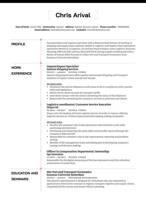 Finding a new job means you are entering a competition with many other. Logistics Coordinator Resume In Word Format : Warehouse ...