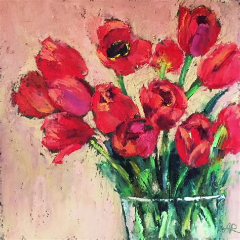 Bouquet Of Red Tulips Painting By Alena Rumak Artmajeur