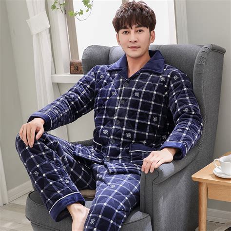 Winter Mens Pajamas Thickening Warm Flannel Mens Plaid Pyjama Sets
