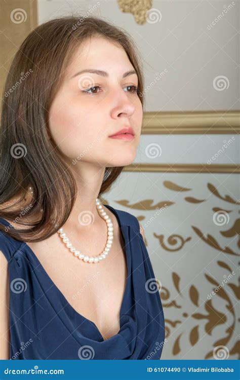 Portrait Of A Cute Girl In A Blue Dress Stock Photo Image Of Young