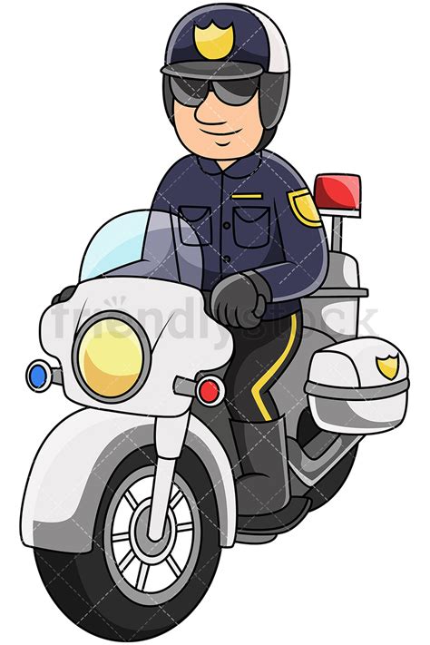 Male Police Officer Riding Motorcycle Vector Cartoon