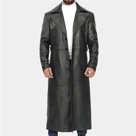 Mens Blade Wesley Snipes Black Leather Trench Long Coat Safyd