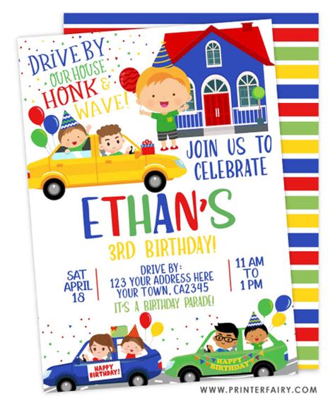Drive Through Birthday Party Invitation Printerfairy