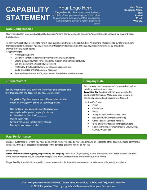 Capability Statement Editable Template - Blue and Green - TargetGov ...