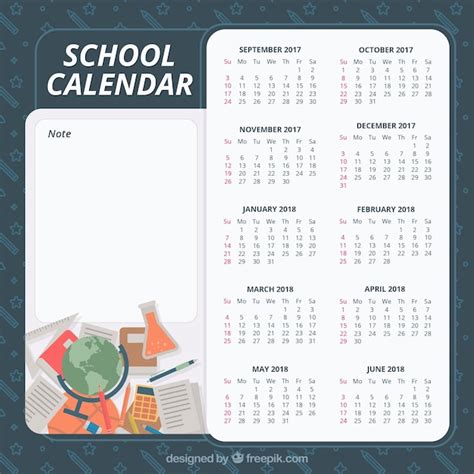 Calendário Escolar Com Materiais Escolares Clássicos Vetor Grátis