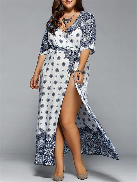 Off Plus Size Boho Print Flowy Beach Wrap Maxi Dress In