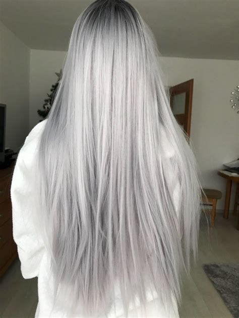 Long 24inch 60cm Ombre Shadow Root Straight Silver White