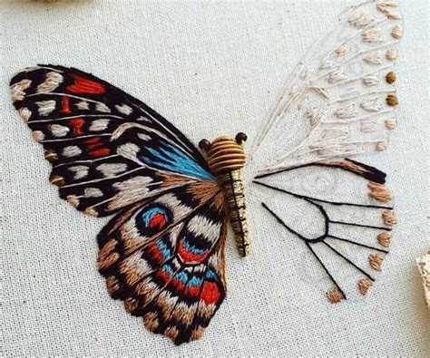 Butterfly Embroidery Etsy Embroidery Embroidery Art Embroidery
