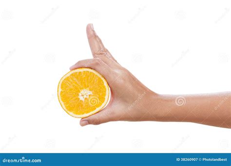 A Female Hand Holding An Orange Slice Stock Image Image Of Juice