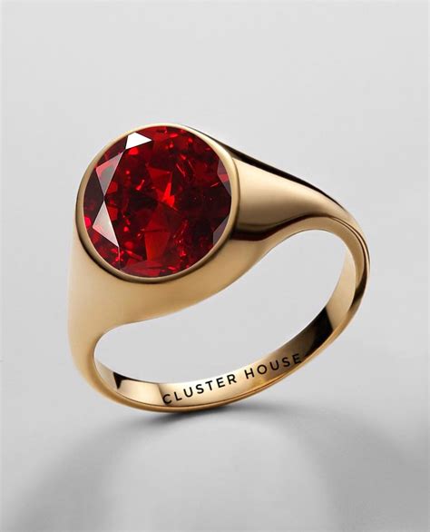 Mens Red Garnet Gold Signet Ring Red Gemstone Signet Ring Etsy