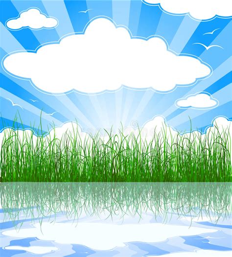 Green Sky With Clouds And Sunbeams Stock Vector Illustration Of