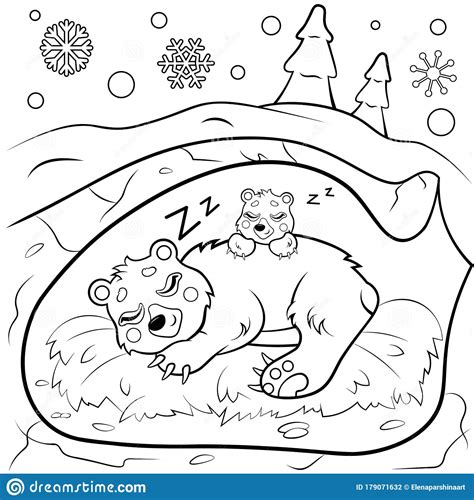 Bear mom with her cub. Cute Cartoon Sleeping Bears In Den In Winter Vector ...