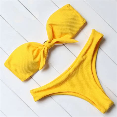 Fbs 2018 New Swimwear Women Solid Yellow Swimsuit Bikini Set Bandage