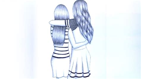 Best Friends 💚 Very Easy Pencil Sketch Tutorial Easy Way To Draw Two Friends Hugging Each