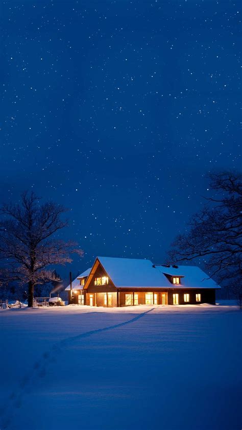 Snow House Christmas Night Iphone Wallpaper Iphone Wallpapers