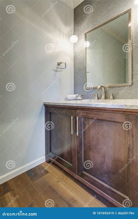 Modern Bathroom With Marble Topped Vanity Stock Image Image Of Design
