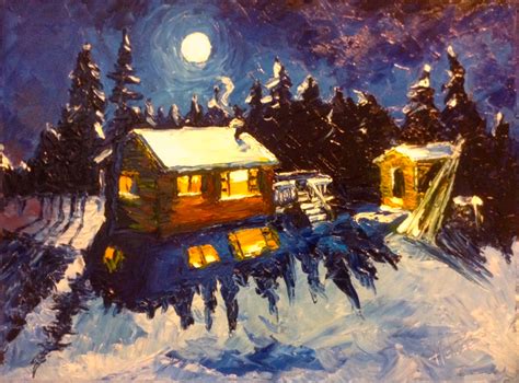 Painted Into A Corner Full Moon Over Cabin