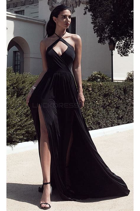 Long Black Halter Prom Formal Evening Party Dresses 3021506