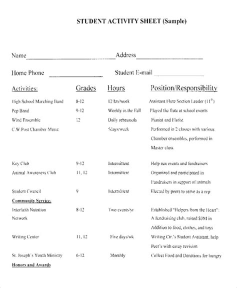 12 Student Sheet Templates Free Samples Examples Format Download