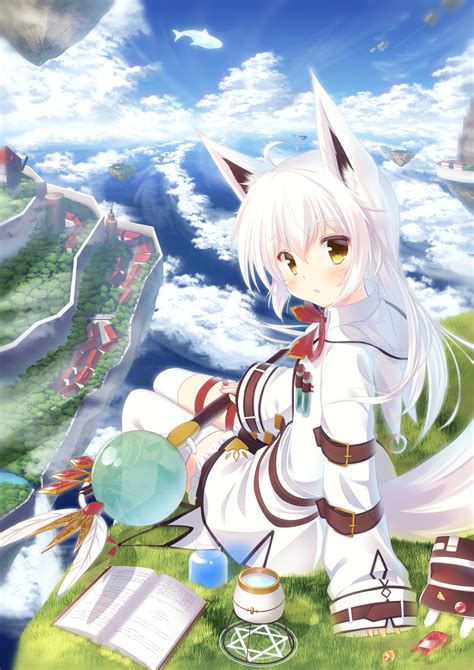 Wallpaper Anime Girls Landscape Stockings Tail Long Hair White