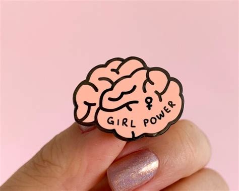 Girl Power Enamel Pin Feminist Brain Enamel Pin Glittery Pink Etsy