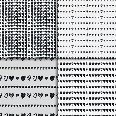 Doodle Seamless Pattern Set With Hearts Stock Vector Illustration Of
