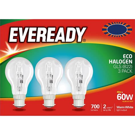 Eveready 60w B22 Eco Halogen Bulb 3pk Lighting Bandm