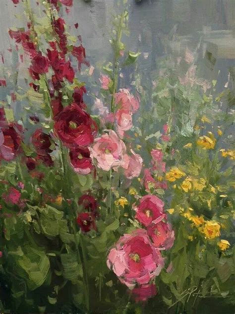 Hollyhock Bouquet By Stacey Peterson Abstract Painting Watercolor