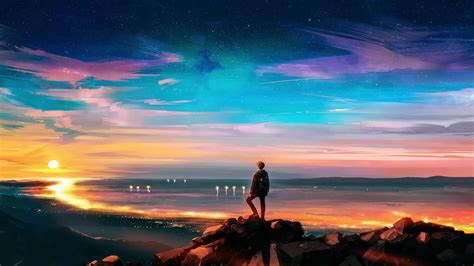 Anime Boy Watching The Sunset Live Wallpaper Moewalls