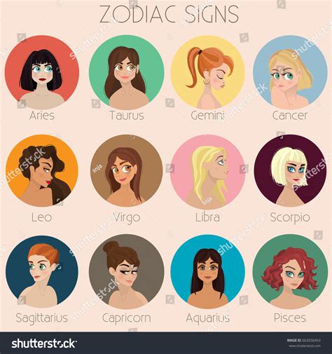 Zodiac Signs Girls Illustrations Horoscope Vector Stock Vector Royalty