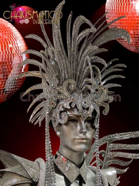 wild silver glitter drag queen s diva headdress with beads and mirrors headdress drag queen