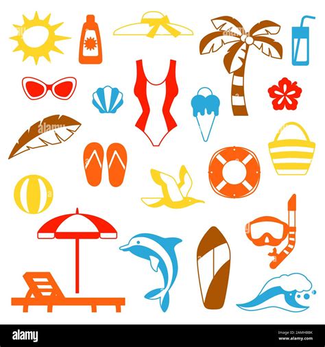 Set Of Summer And Beach Objects Stock Vector Image And Art Alamy