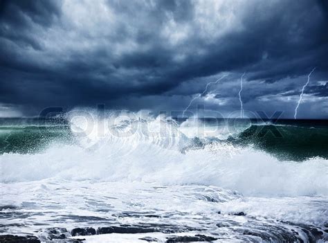 Thunderstorm And Lightning On The Beach Stock Photo Colourbox