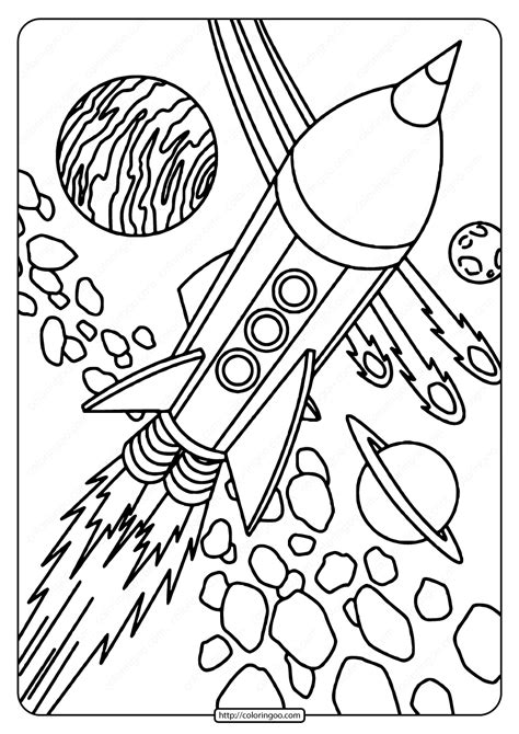 Free Printable Rocket In Space Pdf Coloring Page Space Coloring Pages