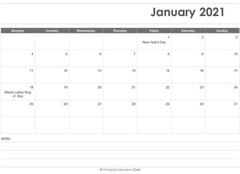 January 2021 Calendar Templates