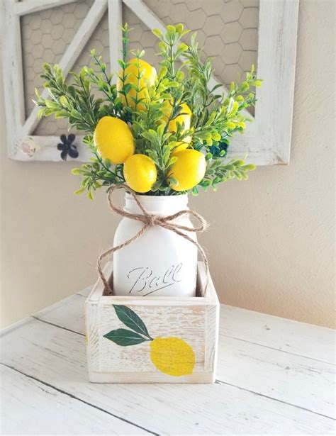 Lemon Decor Lemon Mason Jar With Planter Box Lemon Decor Etsy
