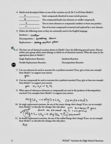 62588 views around the world. Chemistry: Types of Chemical Reactions Pogil