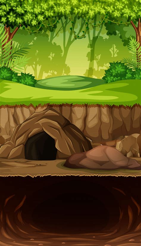 Free Vector Underground Cave In Jungle Jungle Illustration