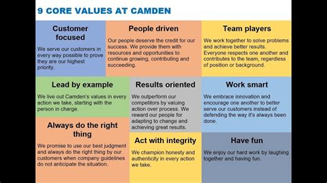 9 Core Values At Camden Via Ric Campo Youtube